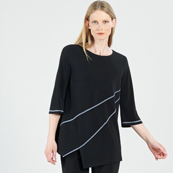 NWT Black tunic top with white angular lines by Clara Sunwoo. - Picture 1 of 3